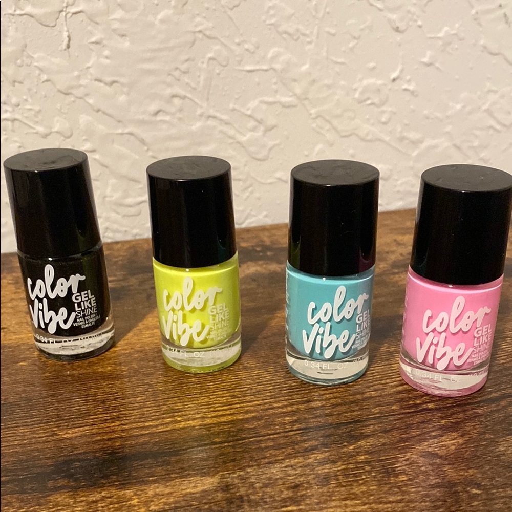 Nail Polish Set - Black, Yellow, Blue, Pink